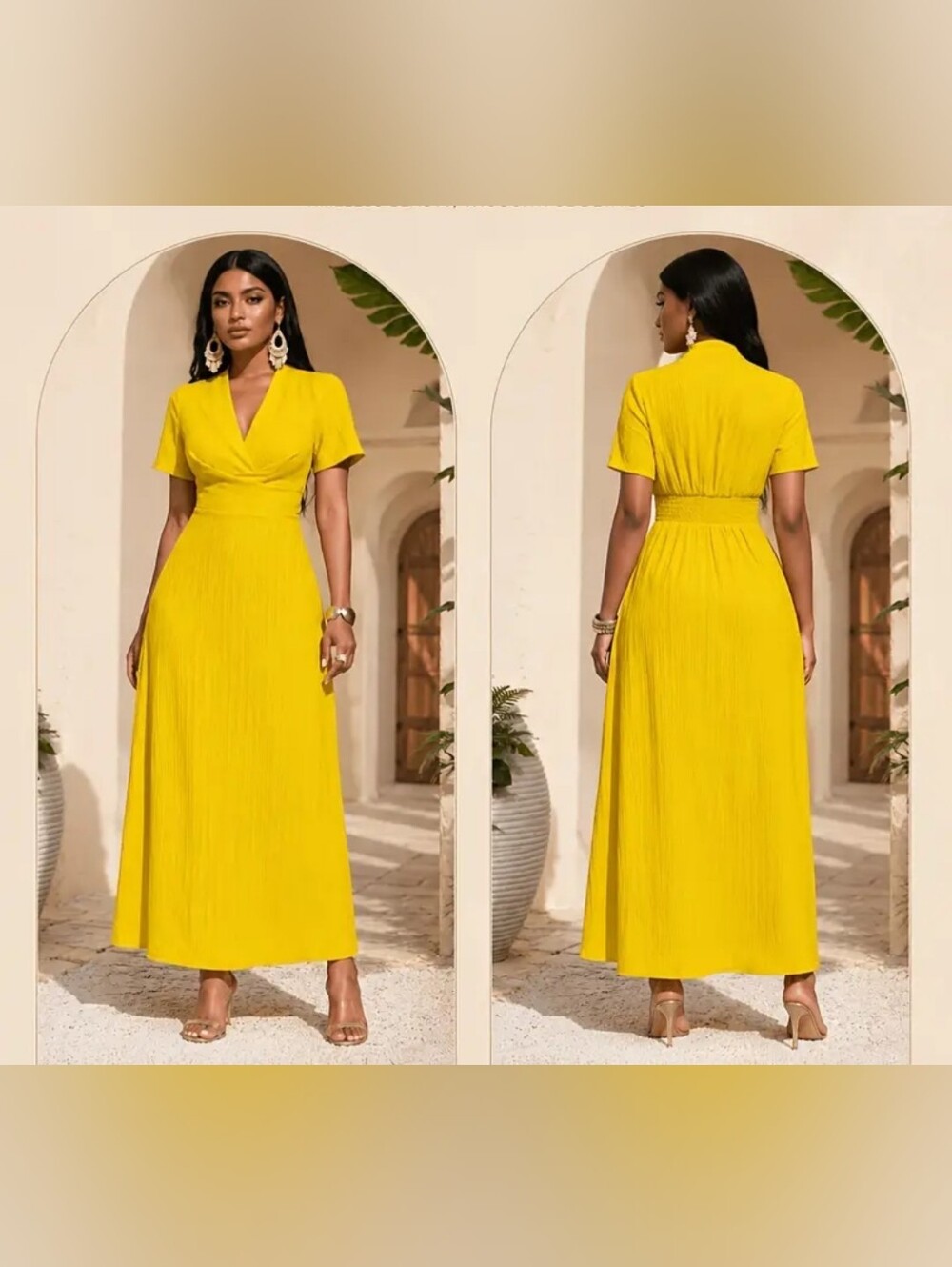 🌟NWOT Elegant Yellow V-Neck Maxi Dress